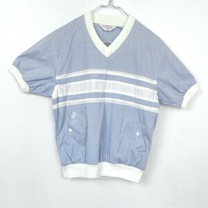 Christian Dior Polo Shirt Blue White Striped Designer Short Sleeve V neck Medium